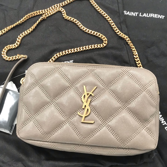 YSL Becky Double Zip Leather Pouch in Warm Taupe - Picture 4 of 17